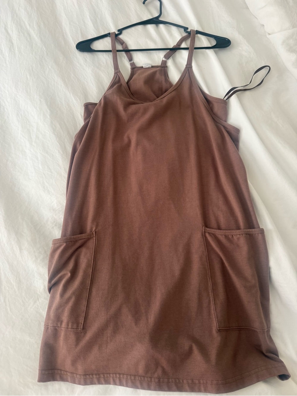 Women's Brown Sleeveless Tank Dress with Front Pockets